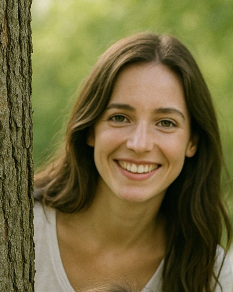 Mujer joven sonriendo con serenidad, representación del rol Adulto en el modelo del Análisis Transaccional, símbolo de equilibrio y conciencia interior.