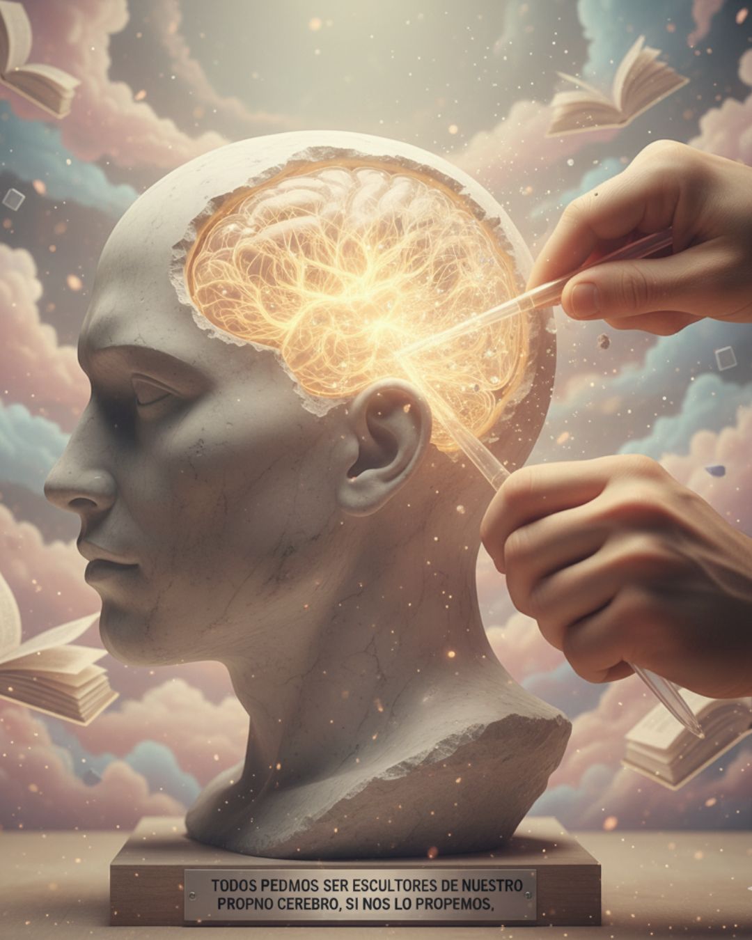 Ilustración simbólica de un cerebro iluminado en proceso de cambio, representando cómo la respiración consciente y la psicoterapia humanista ayudan a reducir la ansiedad y el estrés.